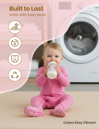 PATPAT Baby Footies Boys Girls - Bamboo Viscose - Zipper & Non-Slip Soles Romper Mitten - Footed & Footless Infant Clothes