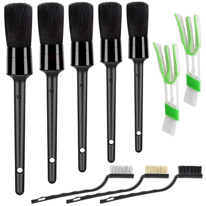 10pcs Auto Car Detailing Brush Set Car Interior Cleaning Kit Includes 5 Boar Hair Detail Brush,3 Wire Brush, 2 Air Vent Brush for Cleaning Interior Exterior, Dashboard Engines Leather Wheel