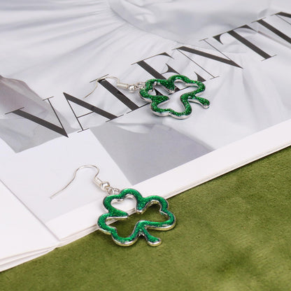 Prstvil St. Patricks Day Ohrringe, grüne Kleeblatt-Ohrringe für Damen, St. Patrick's Day Accessoires Glücksbringer Creolen (Grün-2)