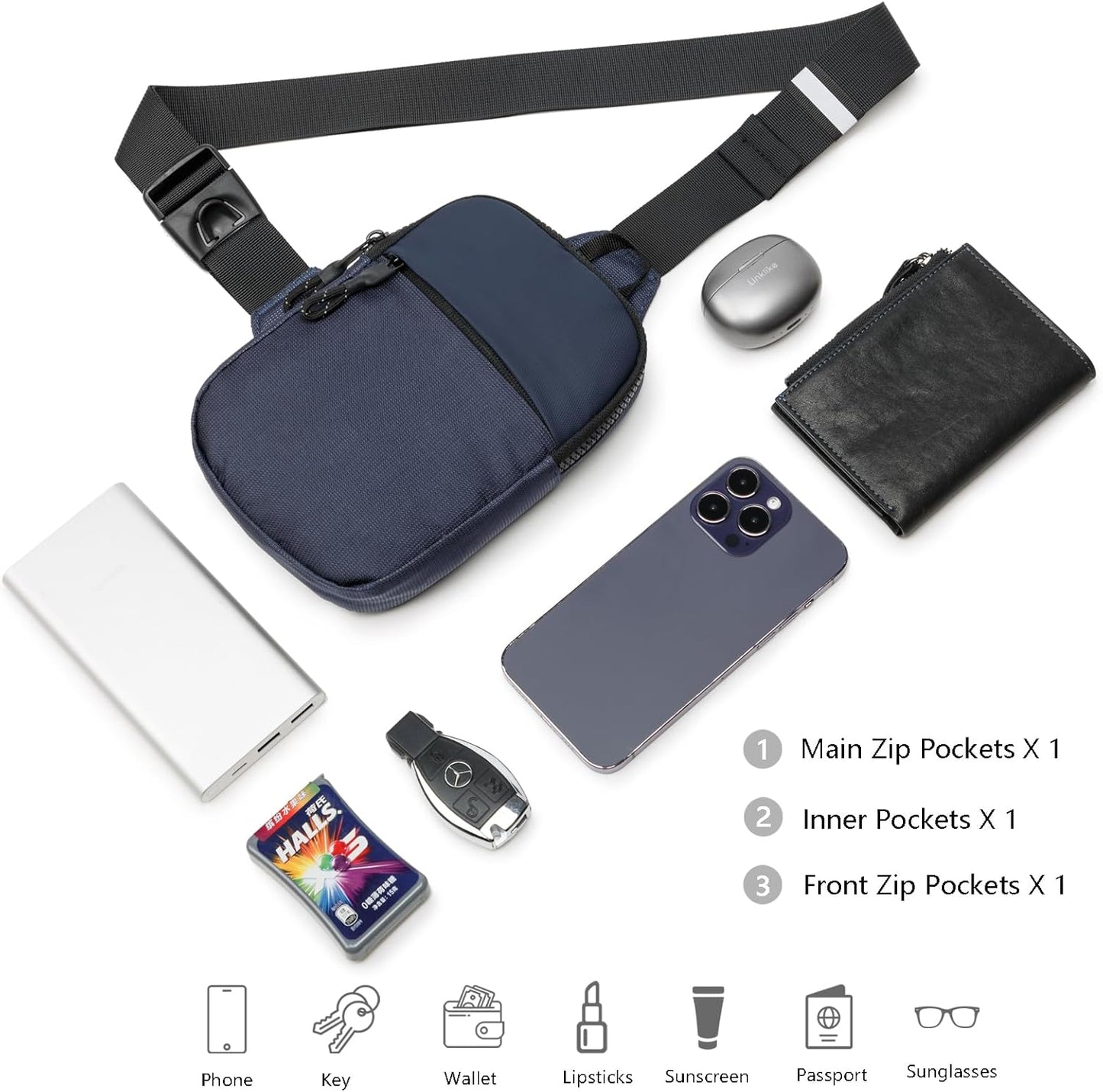 Mini-Slingbag für Damen und Herren, kleine Umhängetasche, lässige, trendige, wasserdichte Brusttasche für Reisen