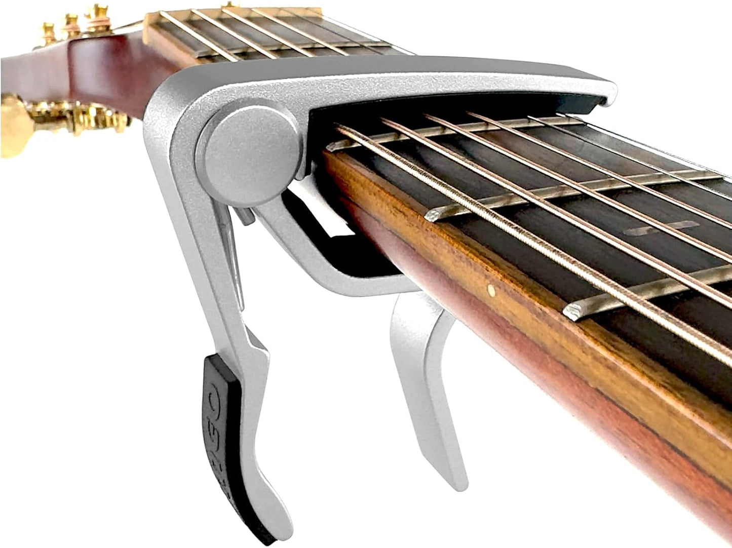 WINGO Kapodaster aus Holz für 6-saitige Akustik-E-Gitarren, Bässe, Ukulelen – Palisander, inkl. 5 Plektren