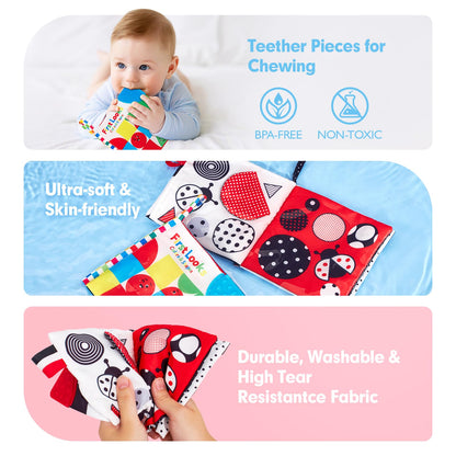 hahaland Babybücher 0-6 Monate, Bauchzeit Spielzeug für Säuglinge, sensorisches Spielzeug 6 bis 12 Monate, Fühlbuch, Reisespielzeug, Geschenke für Jungen und Mädchen 0-3 Monate, Babyparty, Geburtstag, Osterkorbfüller (Einzeln)