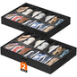 Lifewit Under Bed Shoe Storage Organizer 2 Pack(12 Shoes Cells), 4.3 Inches Profile Fabric Shoes Container Box with Clear Cover, Foldable Storage Bag with 2 Handles, Fits 12 to 24 Pairs