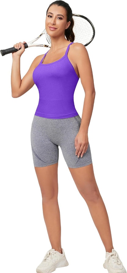 MathCat Workout Tank Tops für Damen mit integriertem BH, ärmellose Gym Tops Nahtlose Racerback Athletic Yoga Shirts