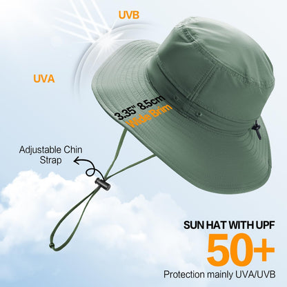 Sonnenhut für Herren und Damen UPF 50+ Schutz – Breiter Krempenhut für Outdoor-Wandern, Wasserabweisender faltbarer Hut zum Angeln