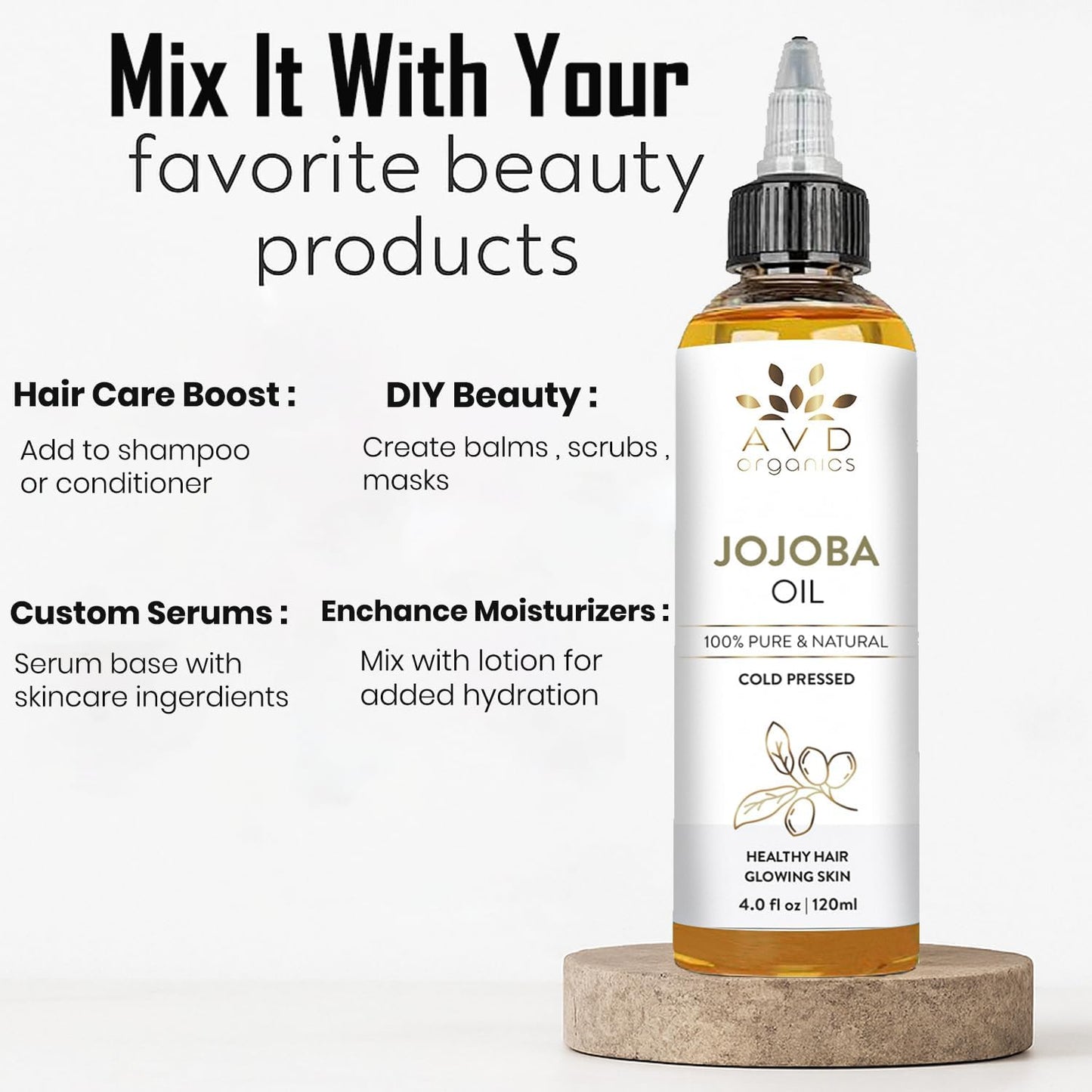 AVD Organics Rosmarinöl für Haarwachstum & Kopfhaut | Mit Biotin angereichert | Haarstärkend, pflegend und voluminös | Mit Jojoba- & Rizinusöl angereichert | GVO-frei 120ml