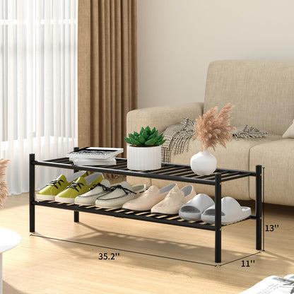 ROMGUAR CRAFT 3 Tier Bamboo Shoe Rack for Closet Free Standing Wood Shoe Shelf Storage Organizer for Entryway Small Space Stackable 27"x11"x20" (Natural)