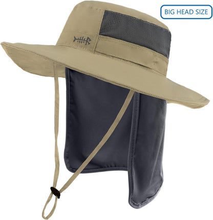 Bassdash UPF 50+ Sonnenhut zum Angeln, wasserabweisend, mit abnehmbarem Nackenschutz, große Größe