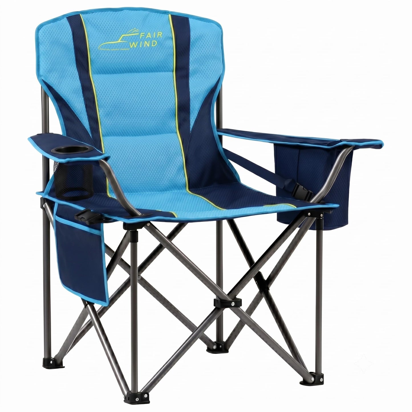 FAIR WIND Padded Camping Chair 500LBS Capacity Heavy Duty Oversized Folding Chair for Heavy People Portable Lawn Chair with Adjustable Lumbar Support, Cooler Bag & Cup Holder for Outdoor, Beach