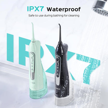 COSLUS Water Flosser C20 (F5020E): 300ML Kabelloser Elektrischer Munddusche Wiederaufladbar IPX7 Wasserdicht Tragbares Reise-Zahnseide-Set für die Zähne