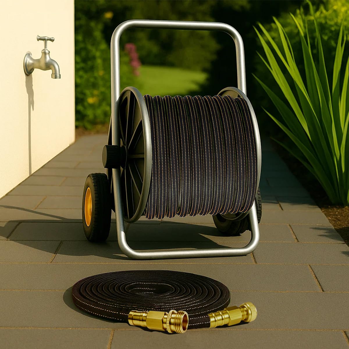50FT Flexible Garden Hose & 10Modes Nozzle,None Expanding Lightweight Water Hose,Kink-Free,All-Weather 3/4 in. Hose for RV,Boat,Car Wash,Garden,Yard,Camper,Outdoor (Orange-Black, 50 Feet)