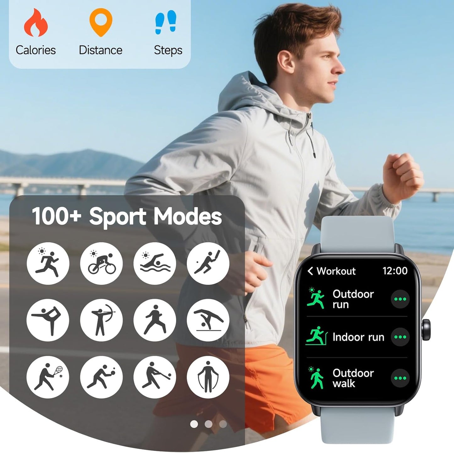Smartwatch für Herren Damen (Anrufe entgegennehmen/tätigen), Alexa-Smartwatch kompatibel mit Android iOS, Fitness-Tracker mit Herzfrequenz-SpO2-Schlafmonitor, 1,8 Zoll HD DIY Zifferblatt Wasserdichte Uhr mit Bluetooth-Anruffunktion