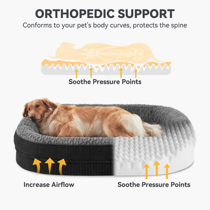 JOEJOY Orthopedic Dog Beds Large Sized Dog, XL Egg-Crate Memory Foam Pet Couch Bed with Bolster Sides, Waterproof Lining, Removable Washable Cover & Non-Slip Bottom, Brown
