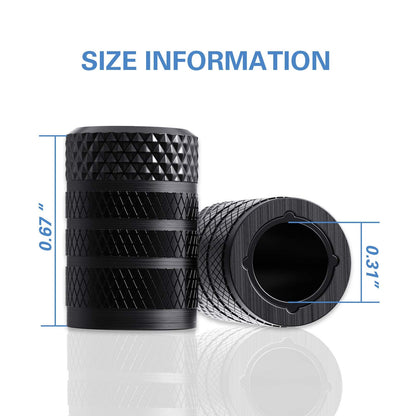 CKAuto Tire Valve Stem Cap, Black, 4 pcs/Pack, Anodized Aluminum Valve Stem Cap Set, Corrosion Resistant, Ideal for Cars, Trucks, and Bicycles
