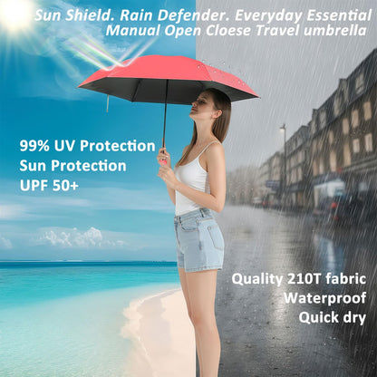 BAODINI Reiseutensilien Mini-Regenschirm für die Handtasche mit Etui Klein Kompakt UV-Sonnenschutz Leicht Winzig Tasche Manuelles Öffnen und Schließen Regenschirm für Damen, Kinder und Herren Passt in Handtasche Rucksack