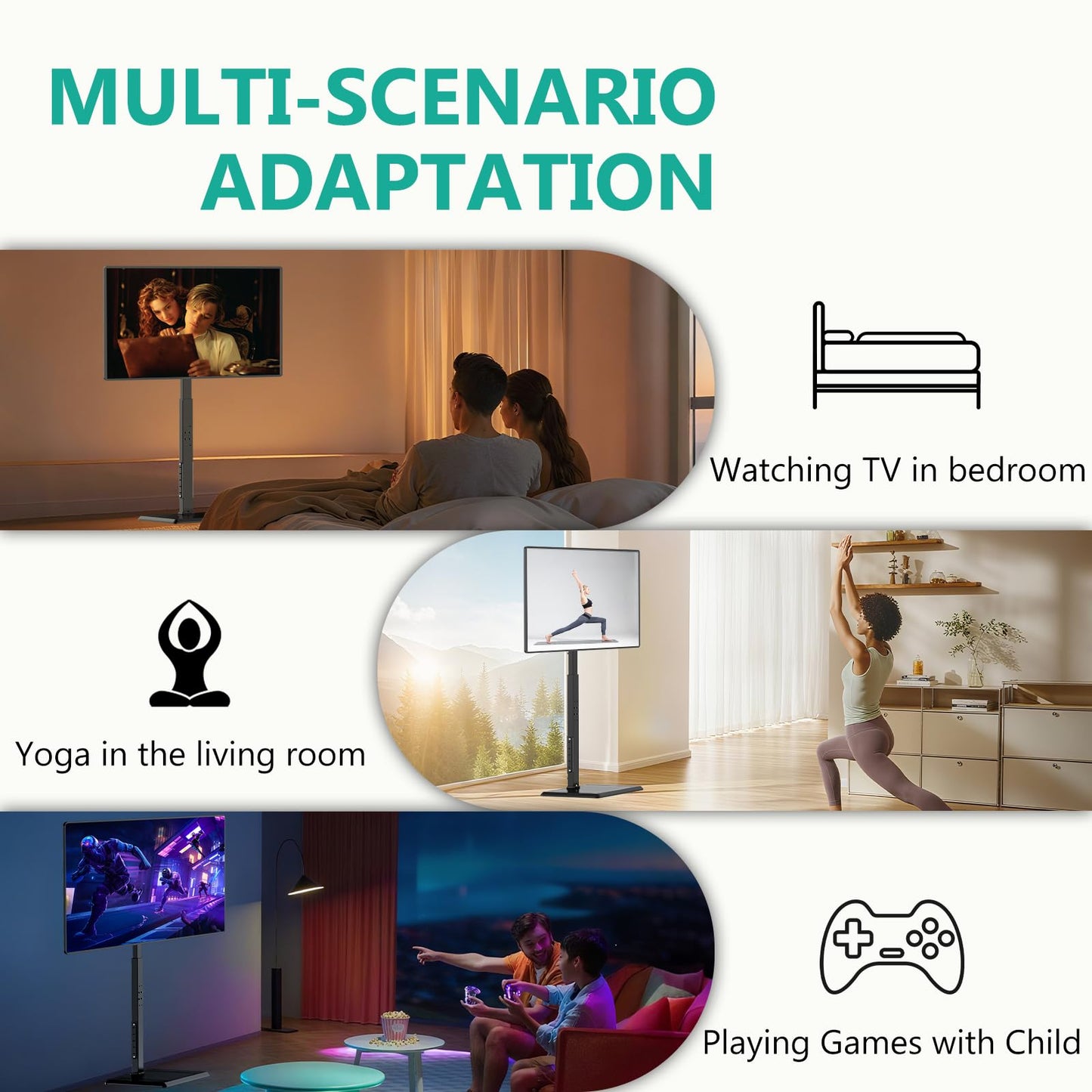 WALI Rolling TV Stand with Power Outlet & AV Shelf, Mobile Tall TV Stand Mount on Wheels for 34-75 inch TV up to 110 lbs, Swivel Height Adjustable TV Cart with Wood Base for Bedroom(TVDVD-6PRW), White