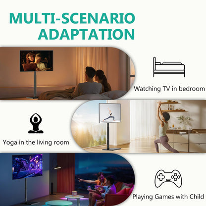 WALI Rolling TV Stand with Power Outlet & AV Shelf, Mobile Tall TV Stand Mount on Wheels for 34-75 inch TV up to 110 lbs, Swivel Height Adjustable TV Cart with Wood Base for Bedroom(TVDVD-6PRW), White