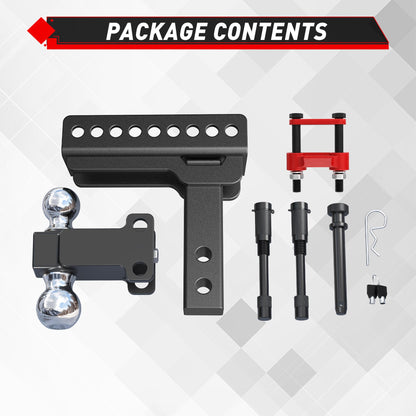 TYT Adjustable Truck Trailer Hitch for 2 inch Receiver, 6" Drop/Rise Tow Hitch with Dual Balls (2" & 2-5/16"), Compatible with Heavy-Duty Trailer Systems up to 20,000 lbs, Includes Hitch Tightener