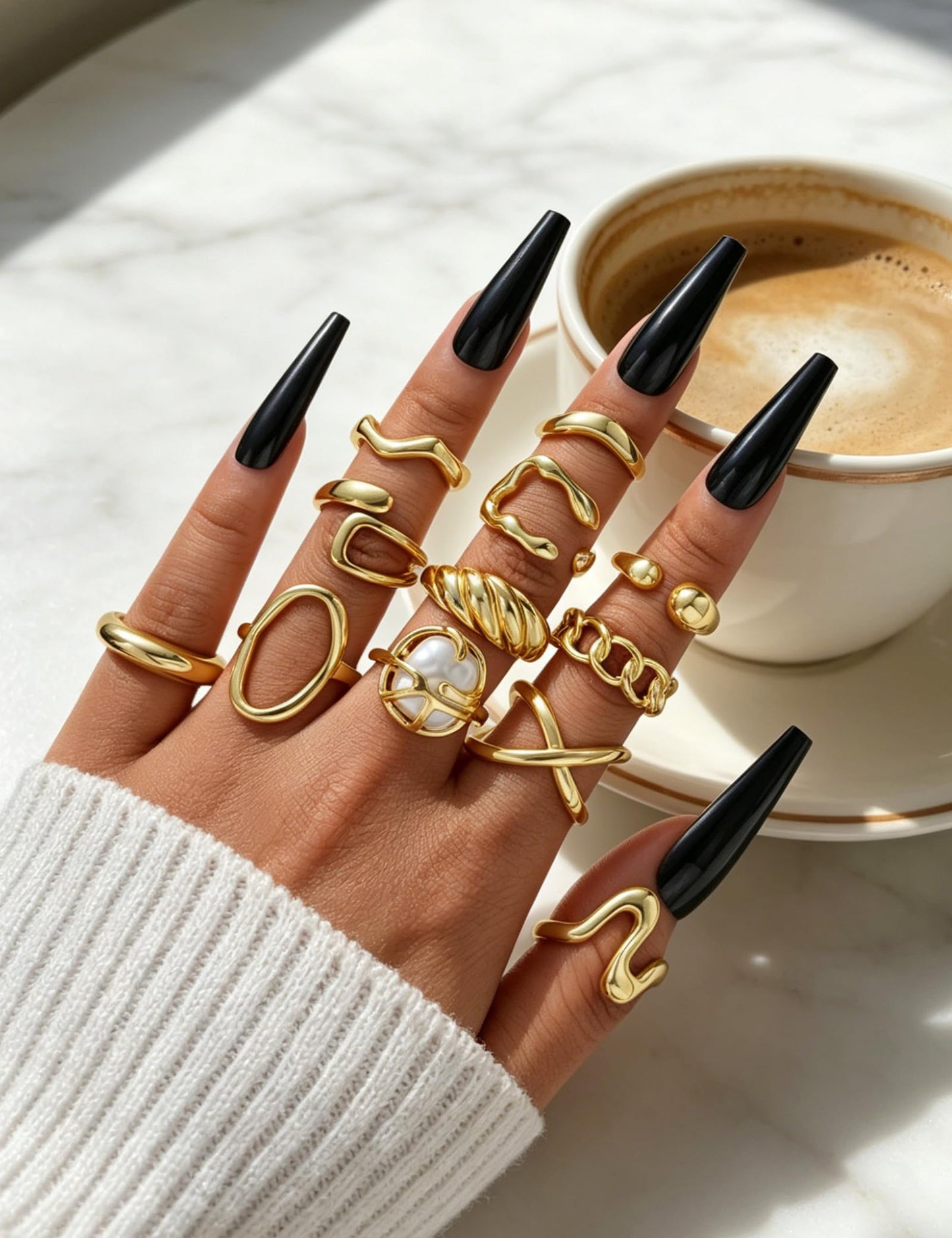 YEEZII Chunky Gold Rings for Women Non Tarnish, 18K Gold Plated Stackable Thumb Ring, Statement Women Rings Set