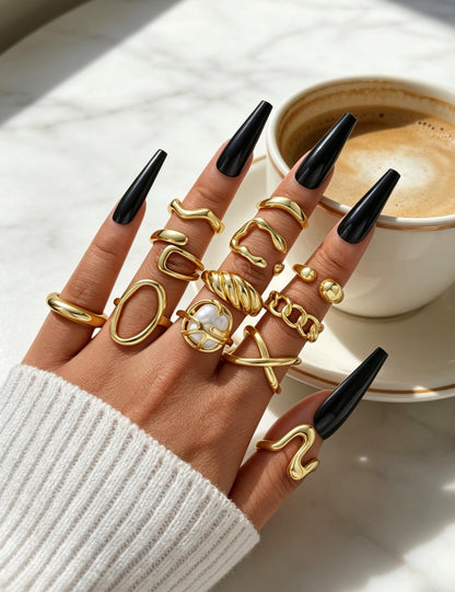 YEEZII Chunky Gold Rings for Women Non Tarnish, 18K Gold Plated Stackable Thumb Ring, Statement Women Rings Set