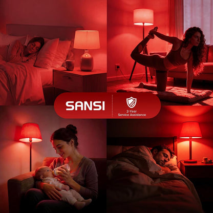 SANSI 25W 670nm Red Light Bulb for Sleep Therapy, Zero Blue Light for Melatonin Promoting Natural Sleep Aid + 32W 660nm 850nm Red Light Therapy for Body Face with Clip