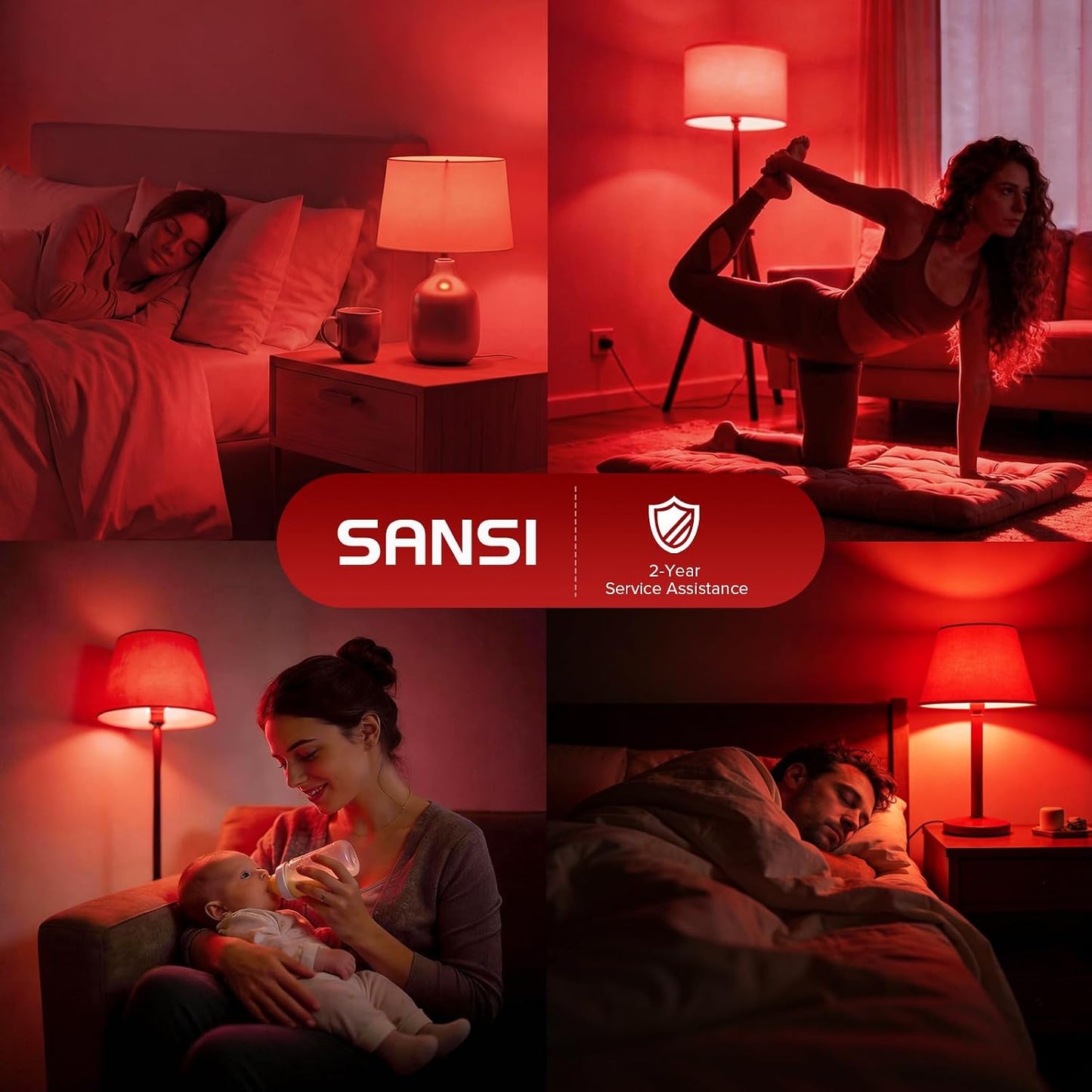 SANSI 25W 670nm Red Light Bulb for Sleep Therapy, Zero Blue Light for Melatonin Promoting Natural Sleep Aid + 32W 660nm 850nm Red Light Therapy for Body Face with Adjustable Stand