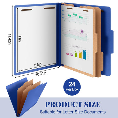 Skyygemm 24 Pcs Classification Folders Letter Size Bulk - 2 Dividers Pressboard File Folder with 3. 5 Inch Expansion, 2 Prongs Fastener, Heavy Duty Office File Organizer for Teacher Medical (Yellow)