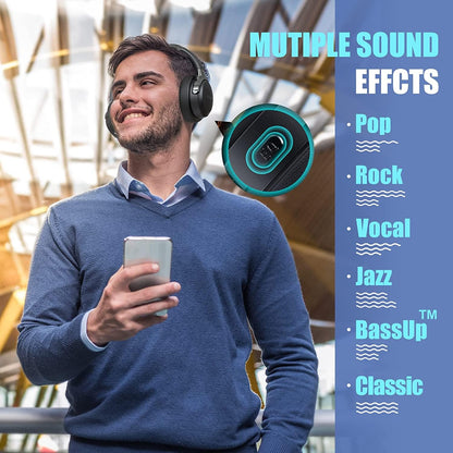 Auriculares Bluetooth BERIBES de diadema, 65H de reproducción y 6 modos de ecualización Auriculares inalámbricos con micrófono, auriculares plegables ligeros HiFi estéreo, graves profundos para oficina en casa, teléfono móvil, PC, etc.