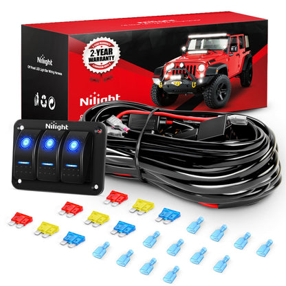 Nilight - NI -WA 06 LED Light Bar Wiring Harness Kit - 2 Leads 12V On Off Switch Power Relay Blade Fuse for Off Road Lights LED Work Light, 2 Years Warranty
