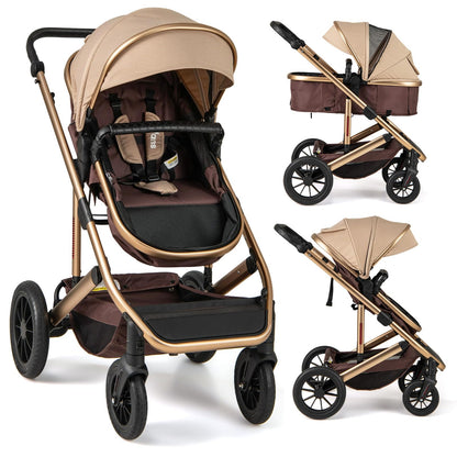 INFANS 2 in 1 Baby Stroller, Folding Newborn Pram Convertible Stroller Bassinet for Infant Foldable High Landscape Shock Absorption with Reversible Seat Aluminum Structure for Pushchair