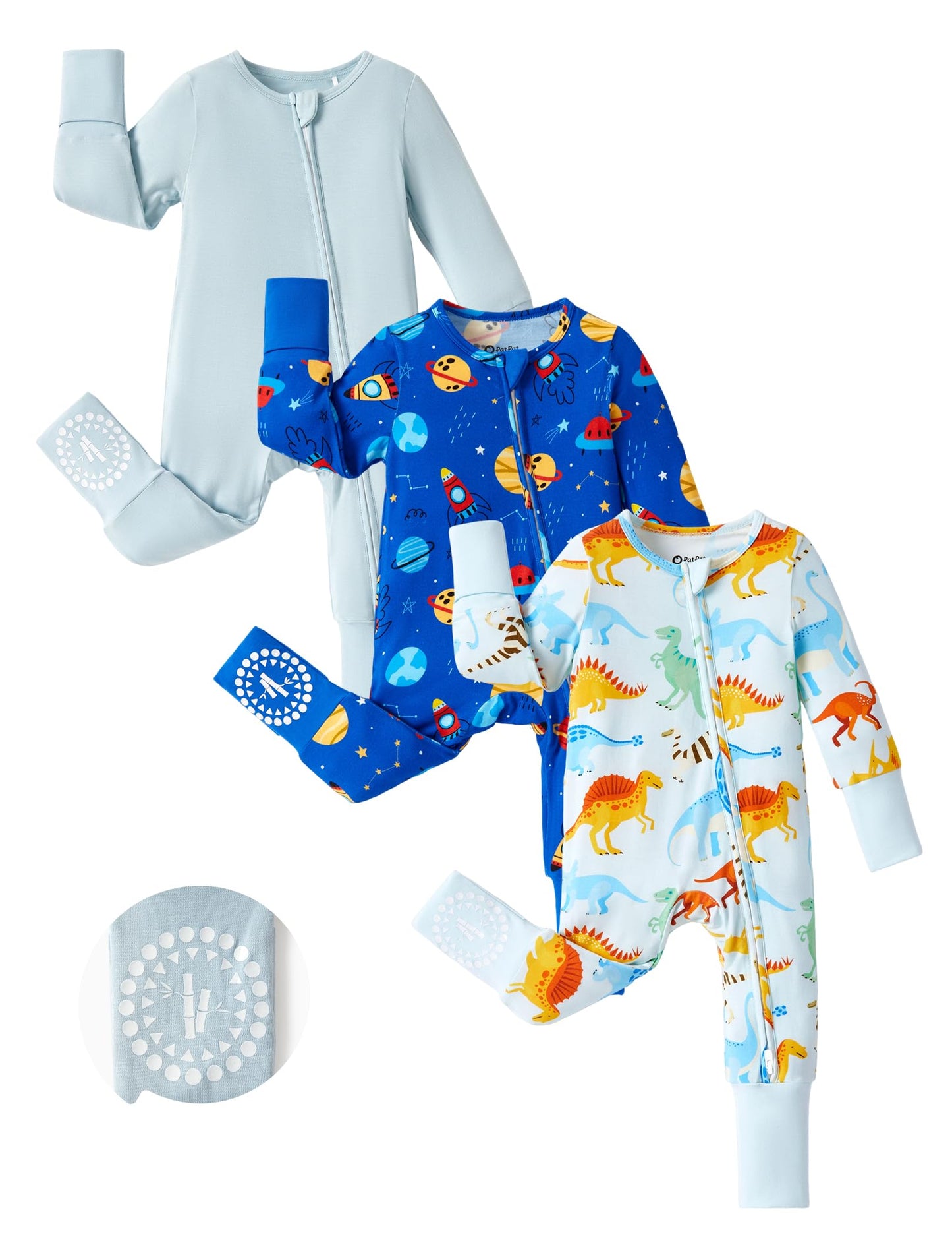 PATPAT Baby Footies Boys Girls - Bamboo Viscose - Zipper & Non-Slip Soles Romper Mitten - Footed & Footless Infant Clothes