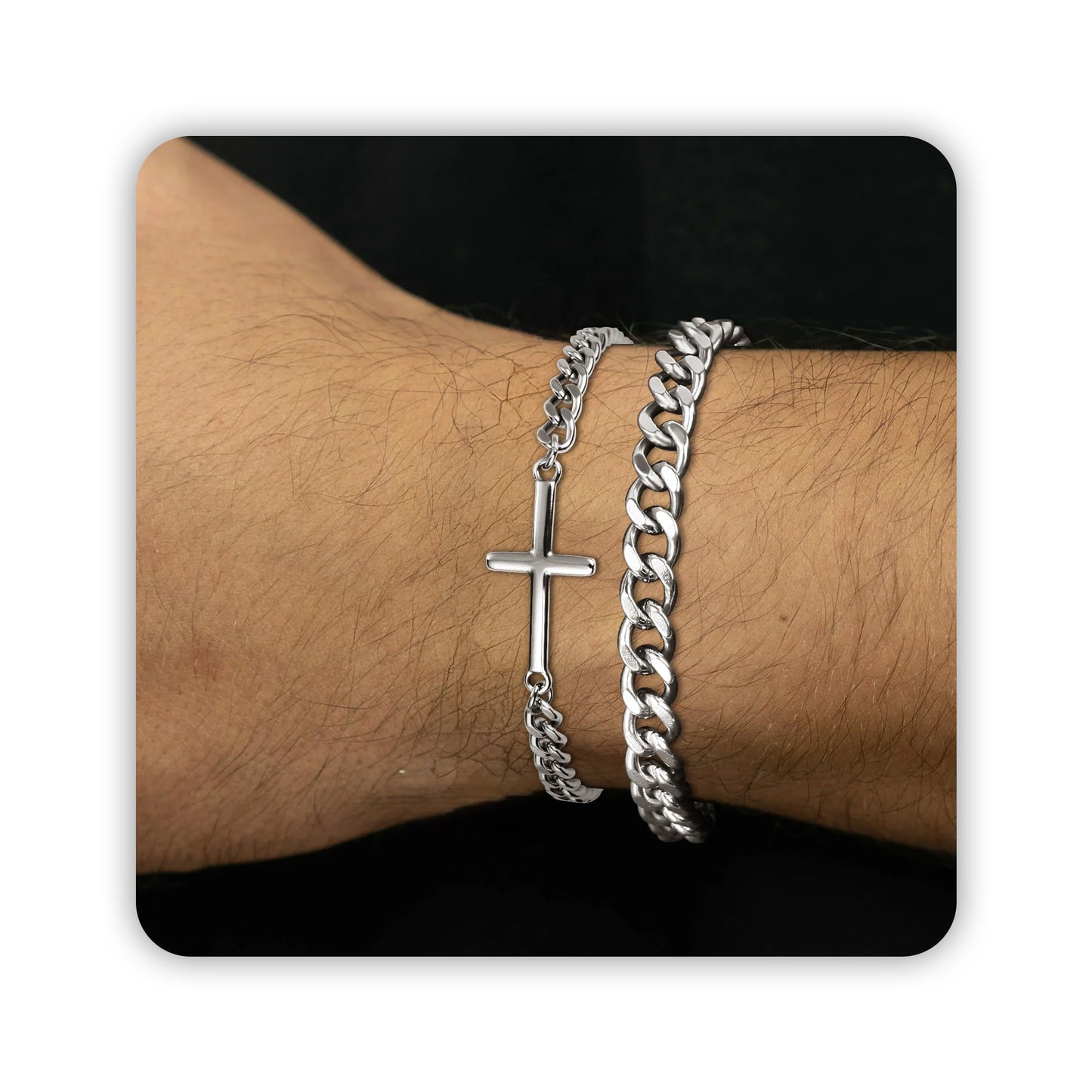 9.0 InchesSilver Cuban & Cross Chain