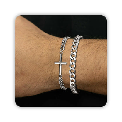 9.0 InchesSilver Cuban & Cross Chain