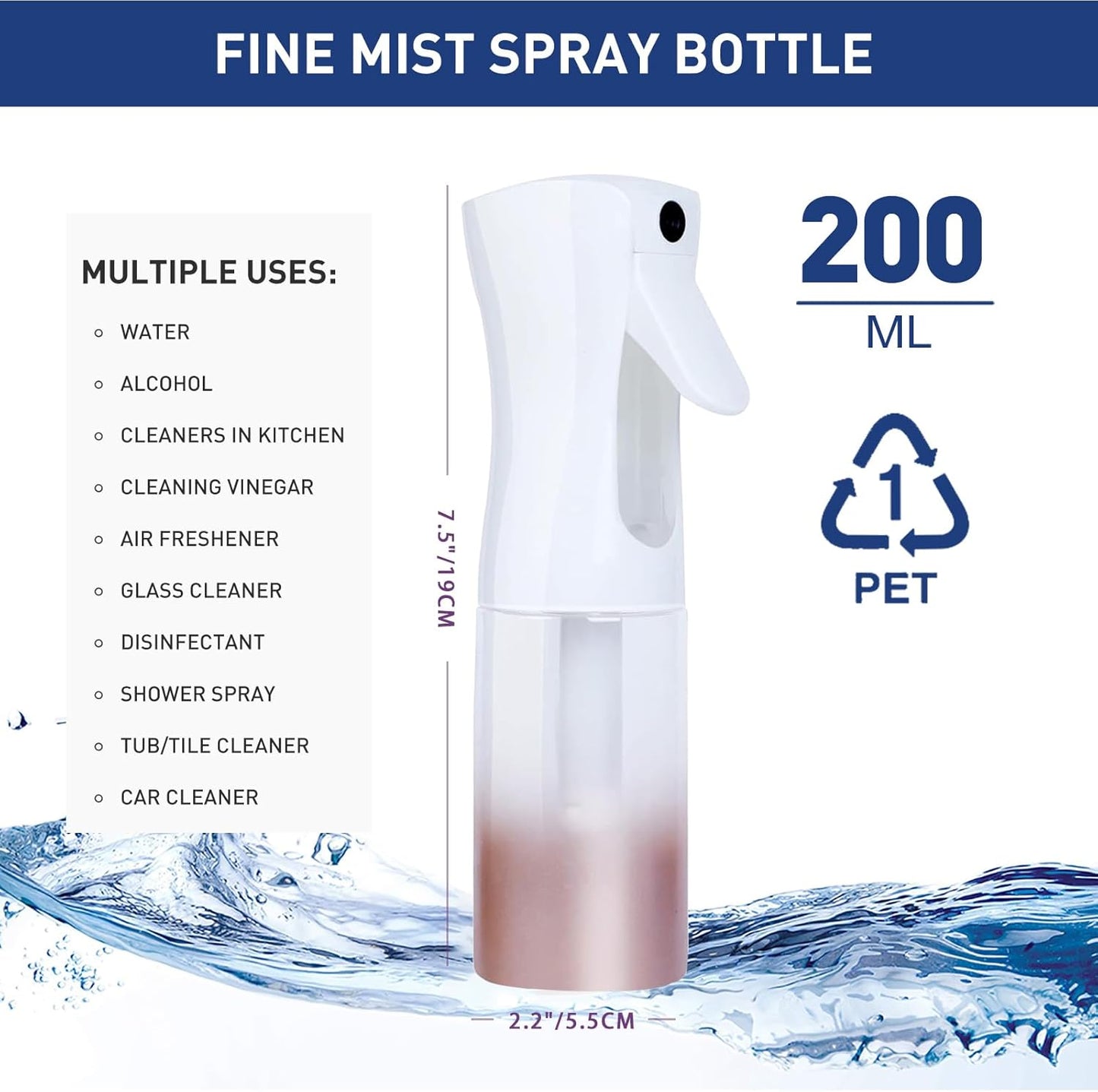 TANSHINE Kontinuierliche Haar Pflanze Mister Sprühflasche Fein Leer Klein Nebelsprühflaschen Nebelsprüher Wasser Alkohol Reinigungs Sprühnebel Flasche für Lockenhaar Styling Produkte,Pflanzen, 200ml,Klar