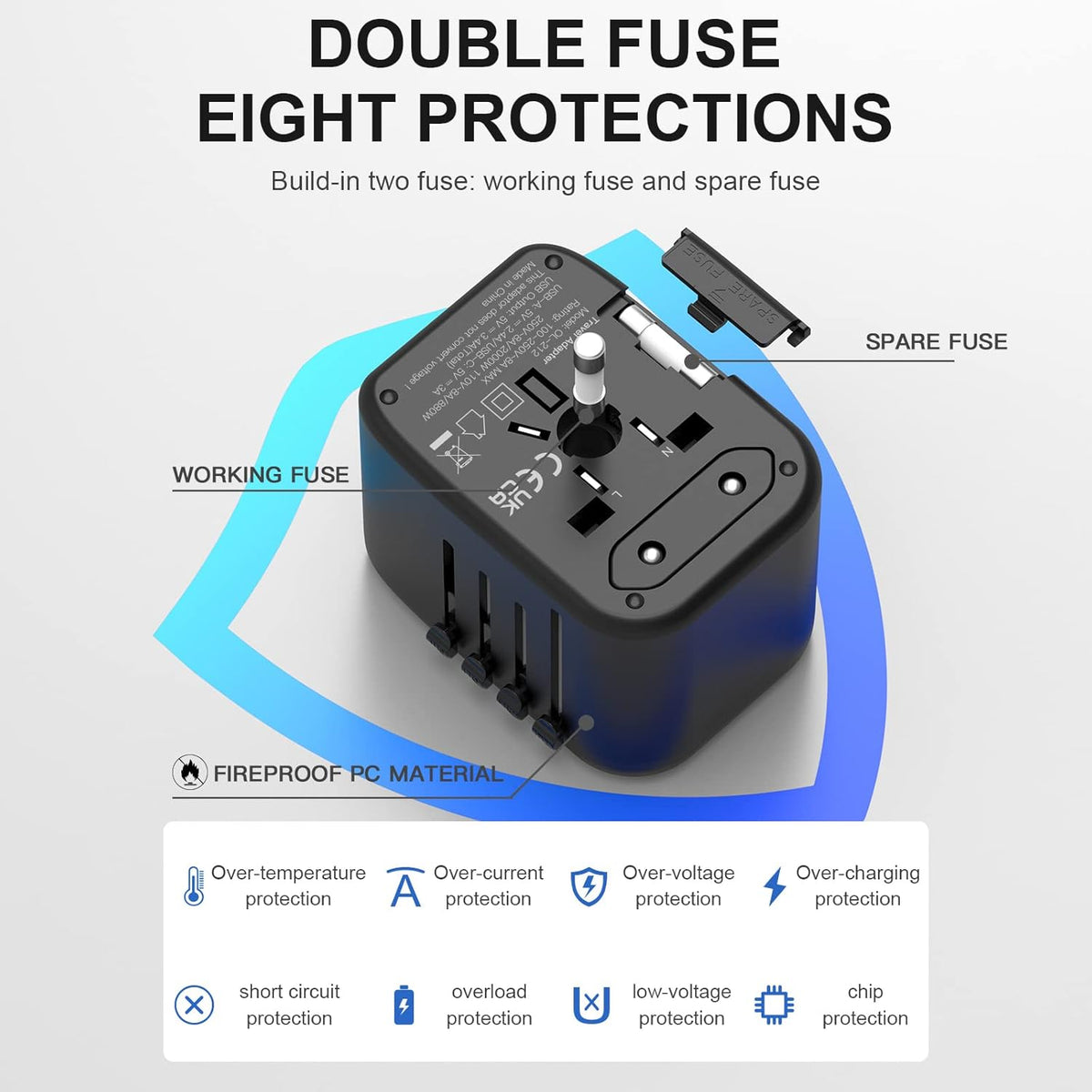 VYLEE Universal International Power Travel Plug Adapter, 5 in 1 European Travel Plug Adapter W/ 3.5A 2xUSB-A and 2xUSB C Wall Charger and Worldwide AC Outlet for Europe USA UK AUS Asia (White)