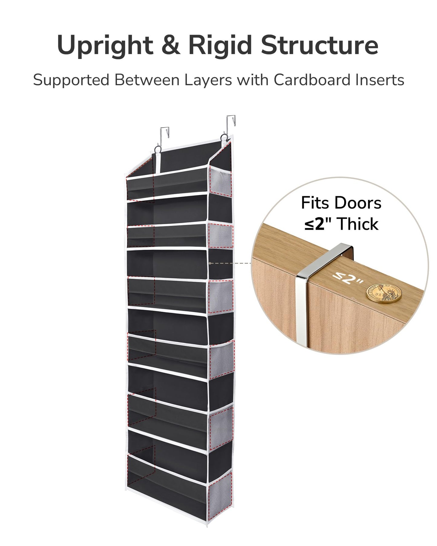 ULG Over The Door Organizer with 6 Large Pockets 12 Side Pockets, 50lbs Weight Capacity Door Hanging Organizer for Bedroom, Bathroom, Pantry, Nursery Storage, Beige