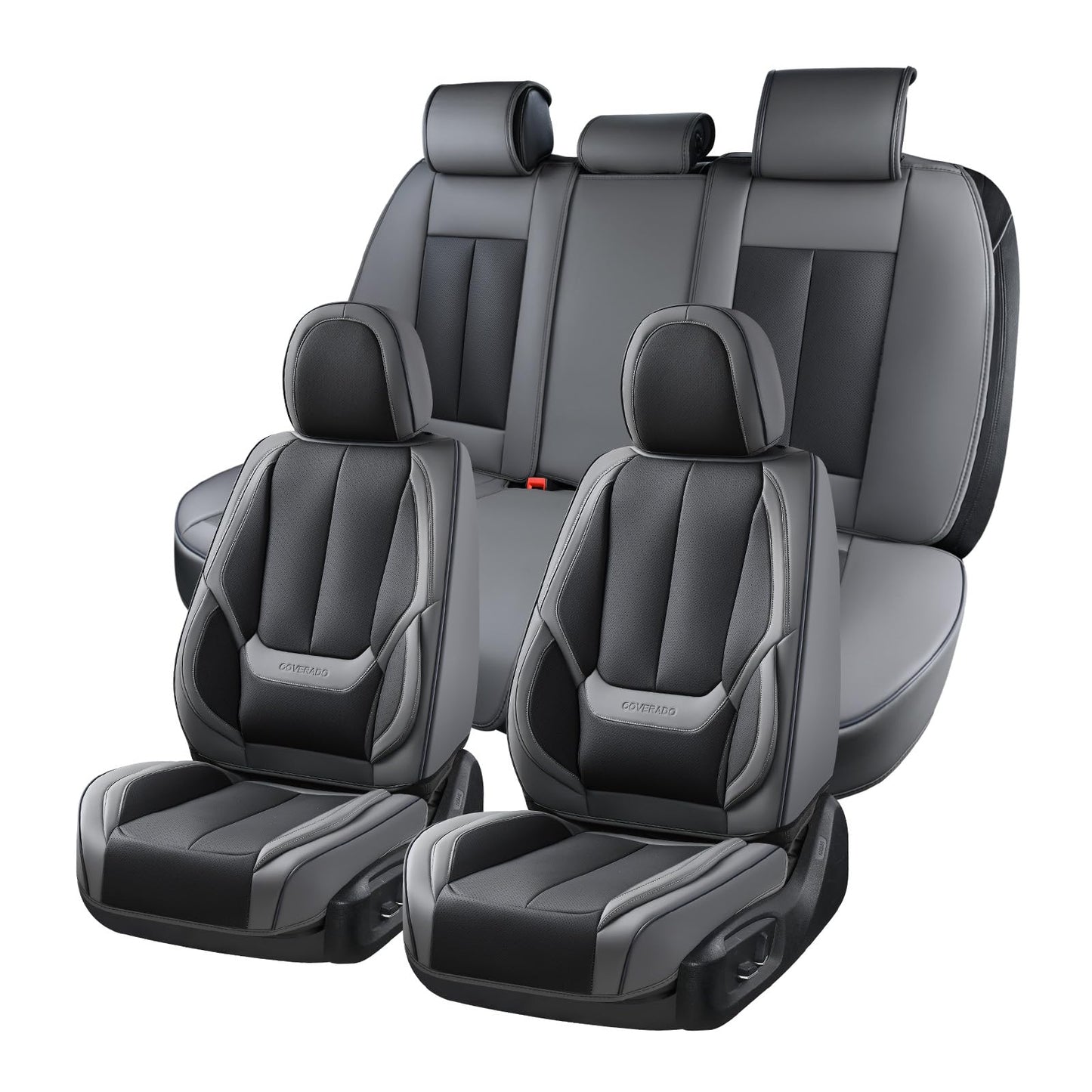 Coverado Car Seat Covers 5 Pieces, Full Set Universal Seat Covers for Cars, Waterproof Nappa Leather Auto Seat Protectors with Head Pillow, Car Interiors Fit for Most Sedans SUV Pick-up Truck, Black
