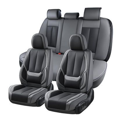 Coverado Car Seat Covers 5 Pieces, Full Set Universal Seat Covers for Cars, Waterproof Nappa Leather Auto Seat Protectors with Head Pillow, Car Interiors Fit for Most Sedans SUV Pick-up Truck, Black