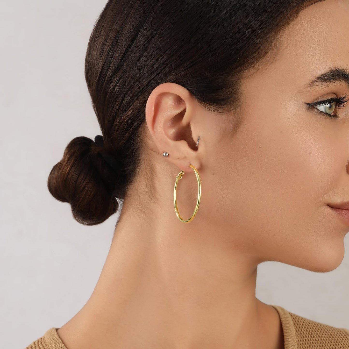 Große Gold Creolen für Frauen, Hypoallergene Dünne Gold Creolen, Sterling Silber Creolen für Damen, Extra Große, Mittelgroße, Große Creolen
