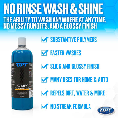 Optimum No Rinse Wash and Shine Version 6 - ONR Rinseless Car Wash Soap for Auto Detailing, Use On Paint, Ceramic Coatings, Glass, Interior (32 Oz)