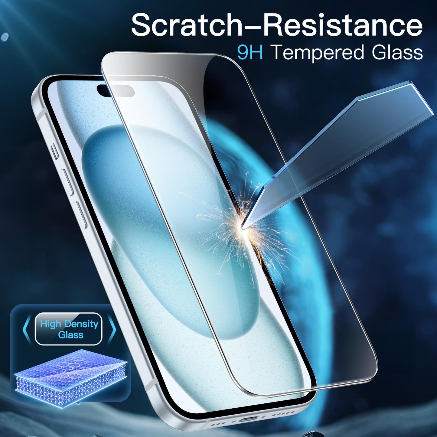 JETech Displayschutzfolie für iPhone 16 6,1 Zoll, gehärtetes Glas mit einfachem Installationstool, Case-Friendly, HD Klar, 3 Stück
