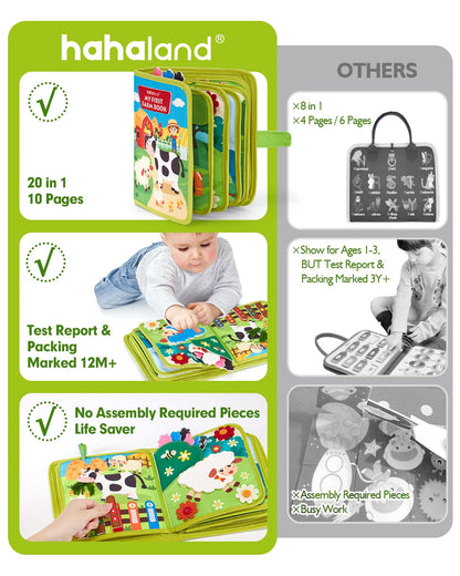 hahaland Busy Book für Kleinkinder 1-3 – Montessori Spielzeug Activity Board für 1-jährige Jungen Mädchen Lernspielzeug Leise Aktivitätsbücher Geschenke Kleinkind Osterkorb Füller Einjährige Reisespielzeuge