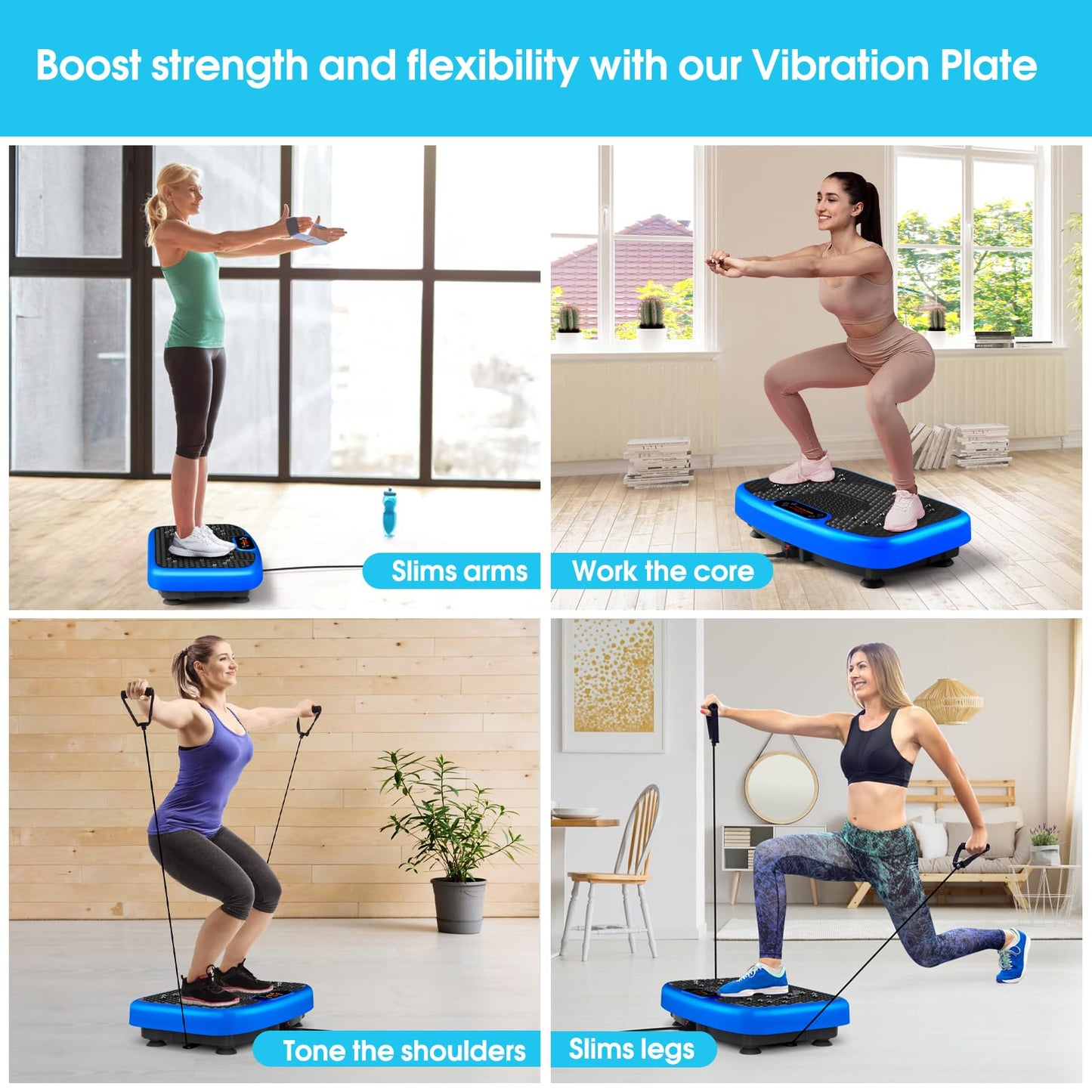 SoftGym Waver Vibration Plate Exercise Machine for Lymphatic Drainage Weight Loss,120 Speed Levels Vibrating Platform with Resistance Bands,Full-Body Workout Equipment for Muscle Activation