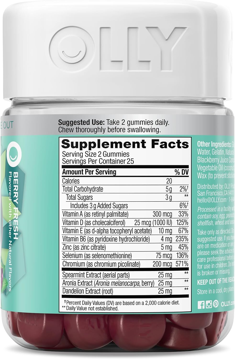 OLLY Flawless Complexion Gummy, Clear and Healthy Skin Support, Vitamins E, A, Zinc, Chewable Supplement, Berry - 50 Count (Pack of 12)