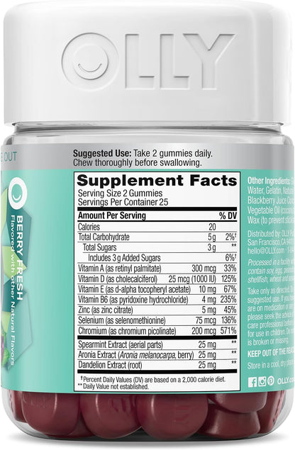 OLLY Flawless Complexion Gummy, Clear and Healthy Skin Support, Vitamins E, A, Zinc, Chewable Supplement, Berry - 50 Count (Pack of 12)