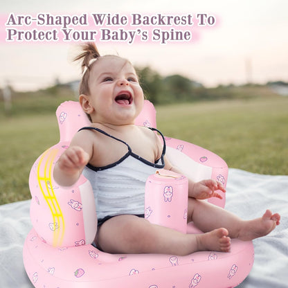 Aufblasbarer Babysitz, aufblasbarer Babystuhl für Babys ab 3 Monaten, aufblasbarer Sommerstuhl mit integrierter Luftpumpe, Baby-Bodensitz zum Sitzenlernen, Spielen, Campen, Orange