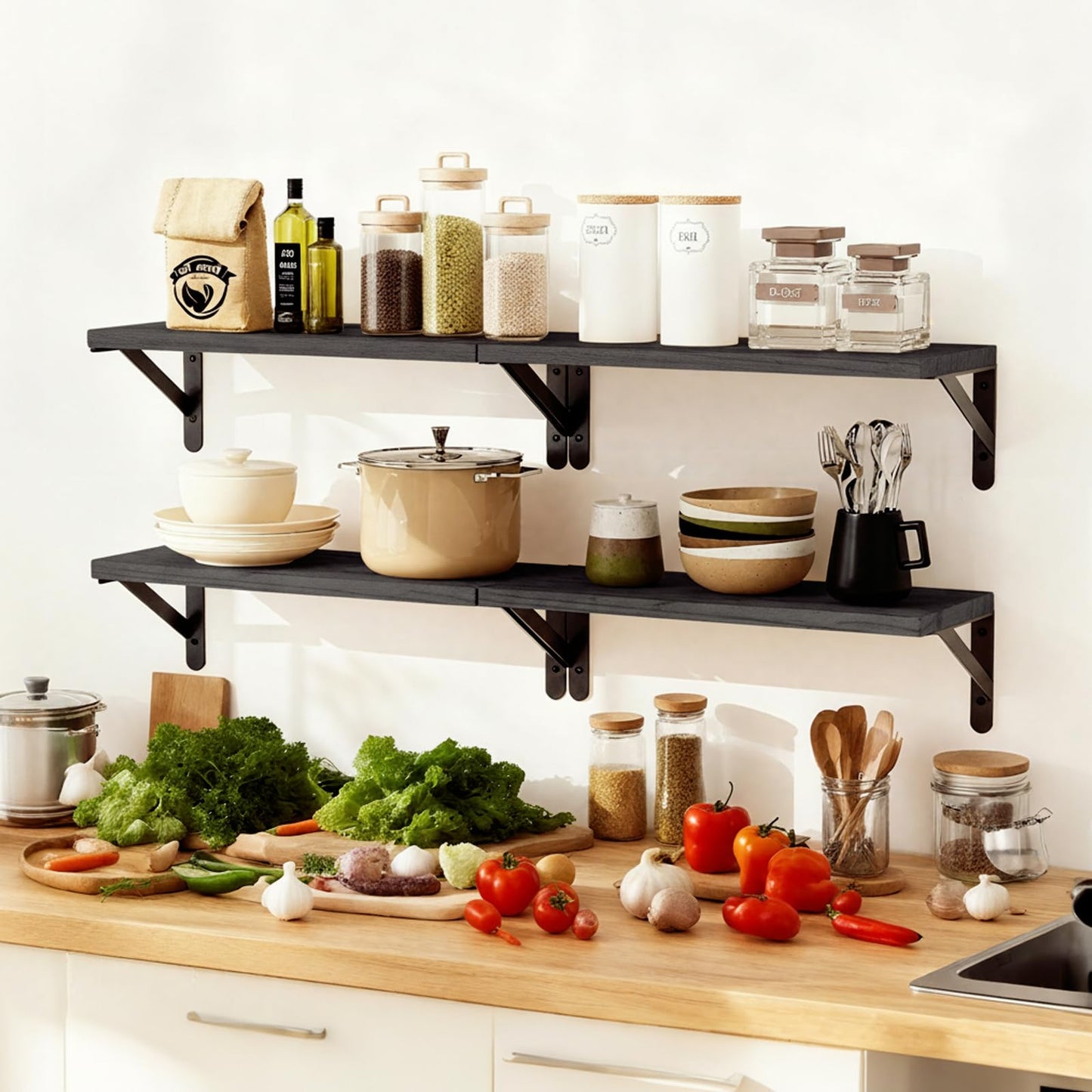 Fixwal Floating Shelves for Wall, Wood Wall Mounted Shelves for Bedroom, Bathroom, Living Room, Kitchen Storage and Decor(Brown, Set of 4, 16.5 Inch)