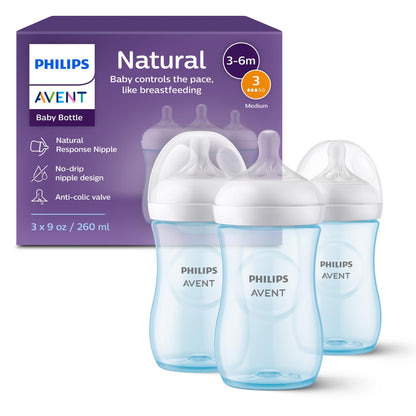 Philips Avent Natural Baby Bottle with Natural Response Nipple (Medium Flow,Flow 3), 9oz, SCY903/01