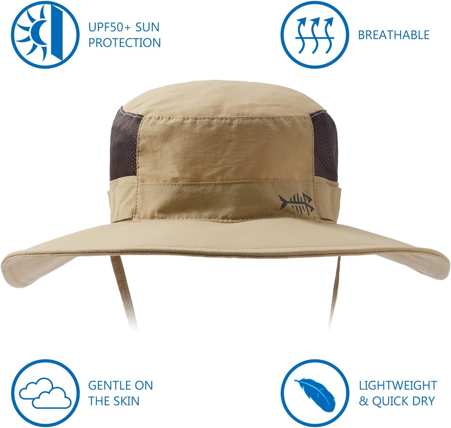 Bassdash UPF 50+ Sonnenhut zum Angeln, wasserabweisend, mit abnehmbarem Nackenschutz, große Größe