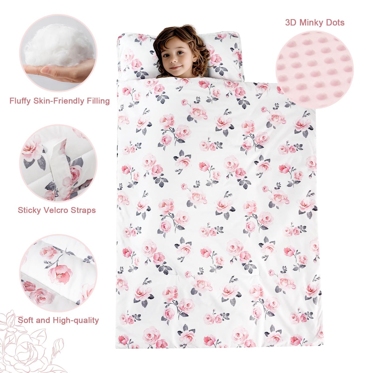 PHF Toddler Nap Mat with Removable Pillow and Minky Blanket, Rollup Design Kids Sleeping Mat, Slumber Bags for Boys, 55"x23" Toddler Sleeping Bag for Daycare Preschool Travel Camping, Space